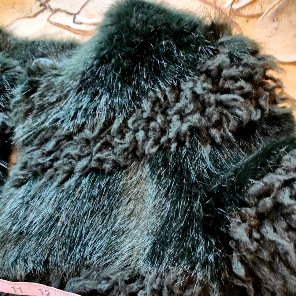 SHRIMPS Emerald Forest Green Textured Stripes FAUX FUR Vegan Winter Jacket XS - Picture 14 of 16